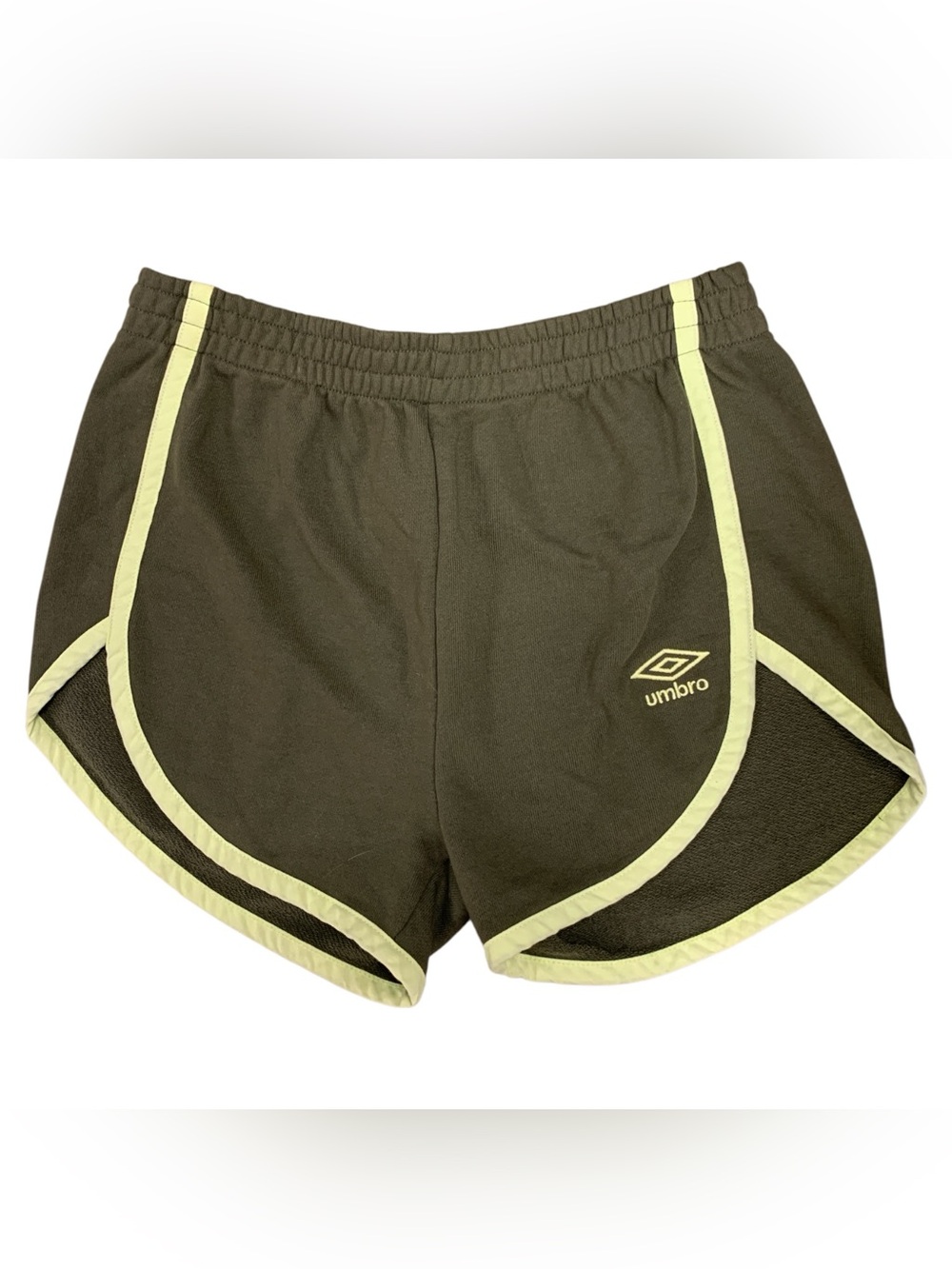 Umbro Olive Green Running Shorts with Lime Trim Size S